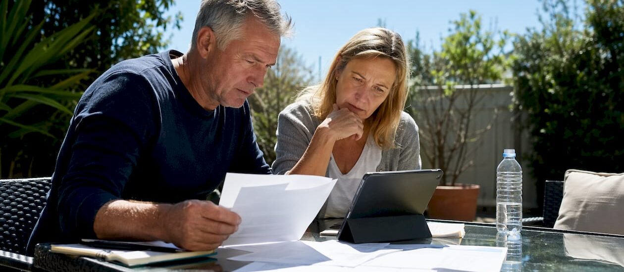Couple reviewing interstate moving costs calculator at home