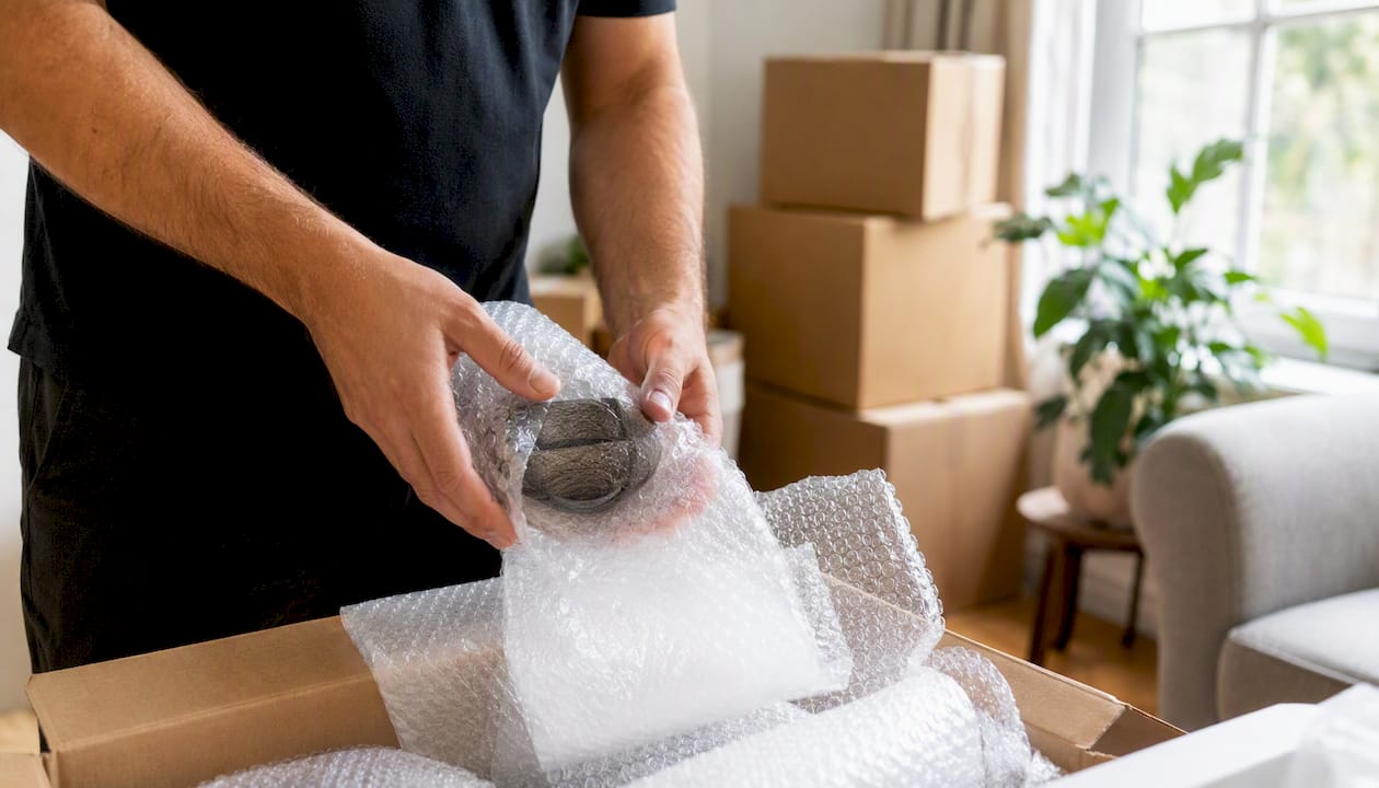Mover packing and sealing box close-up