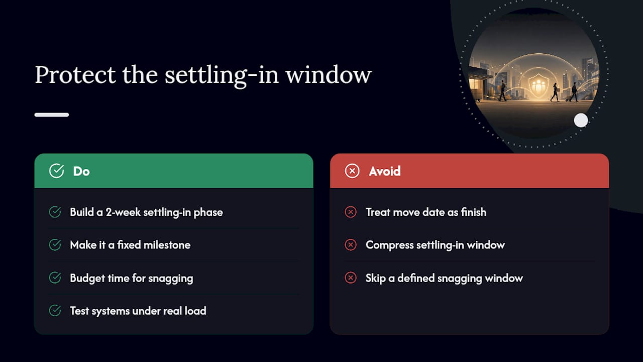 Why the settling-in window gets cut first, and shouldn't — overview diagram