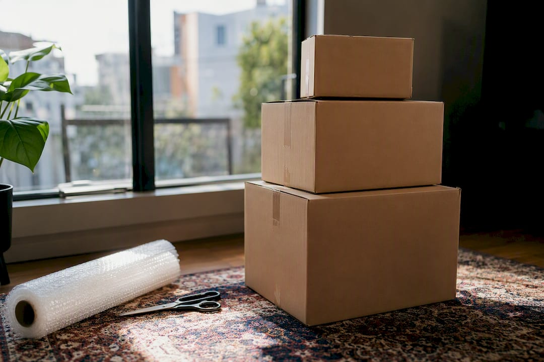 Stack of different sized moving boxes