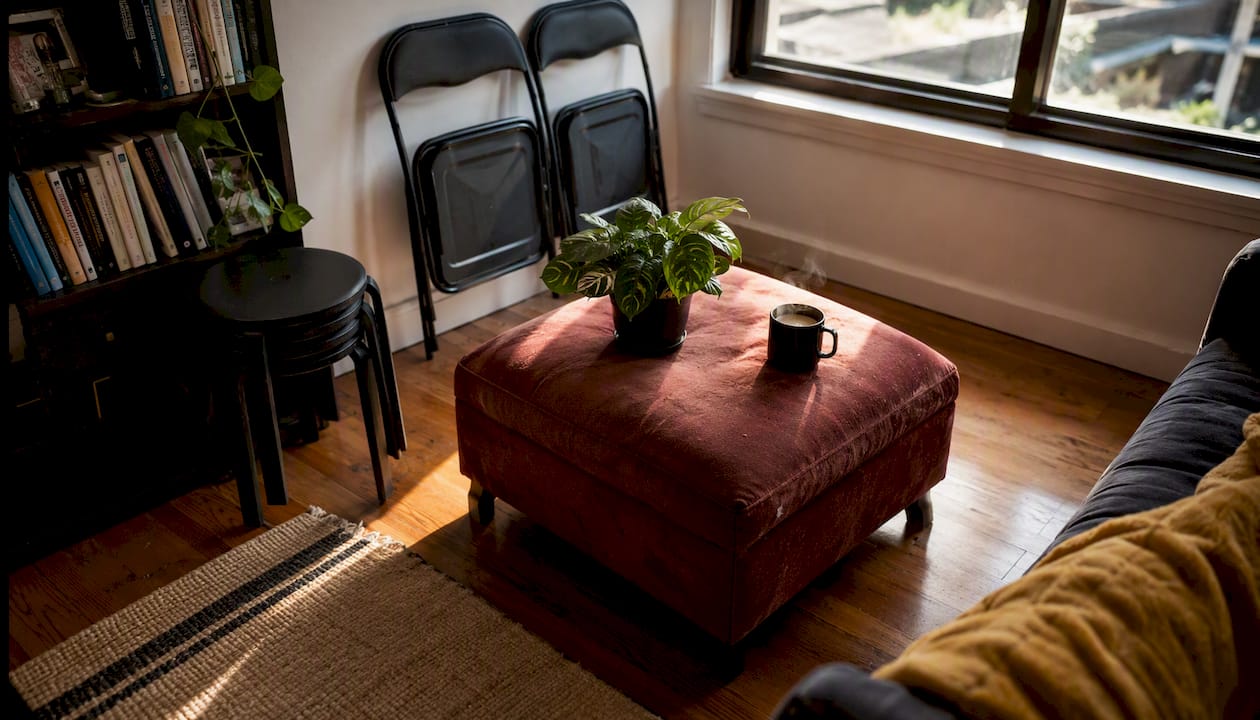 Space-saving furniture in a compact living room