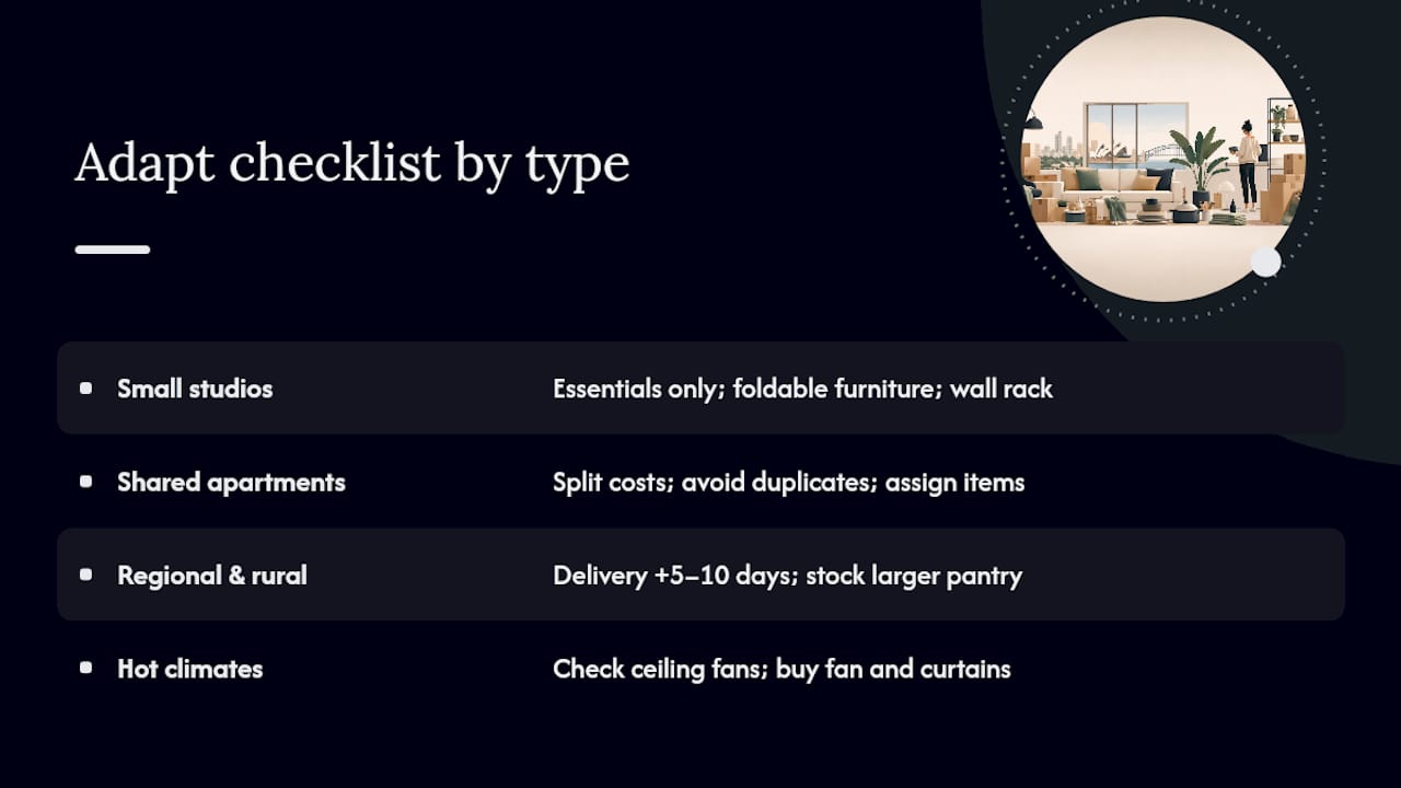## 12. How to adapt this checklist for your apartment size or location — overview diagram