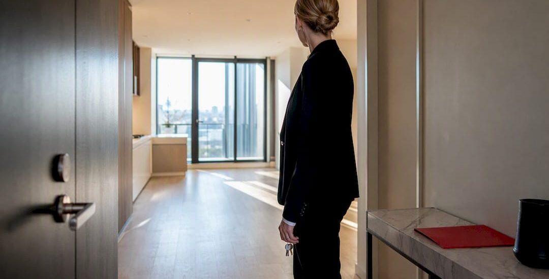 Relocation manager inspecting Melbourne apartment