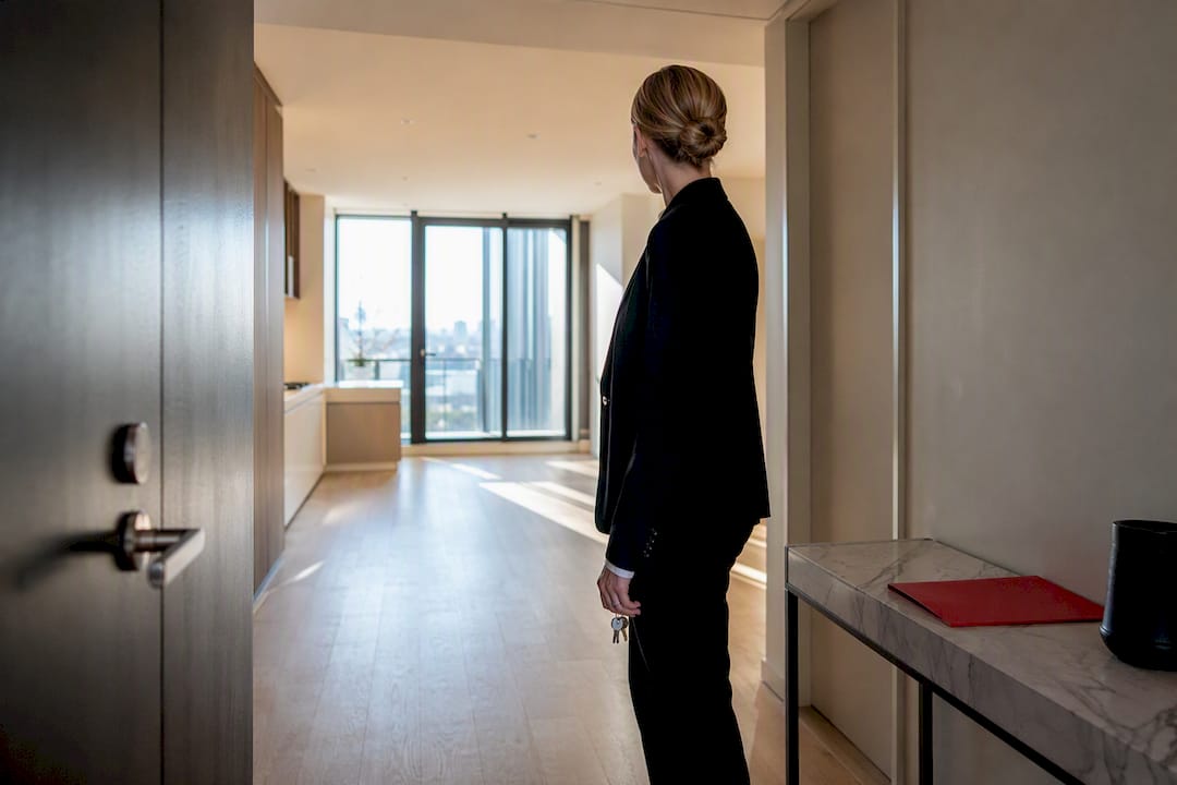 Relocation manager inspecting Melbourne apartment