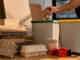 Eco-friendly packing materials sorted beside bins