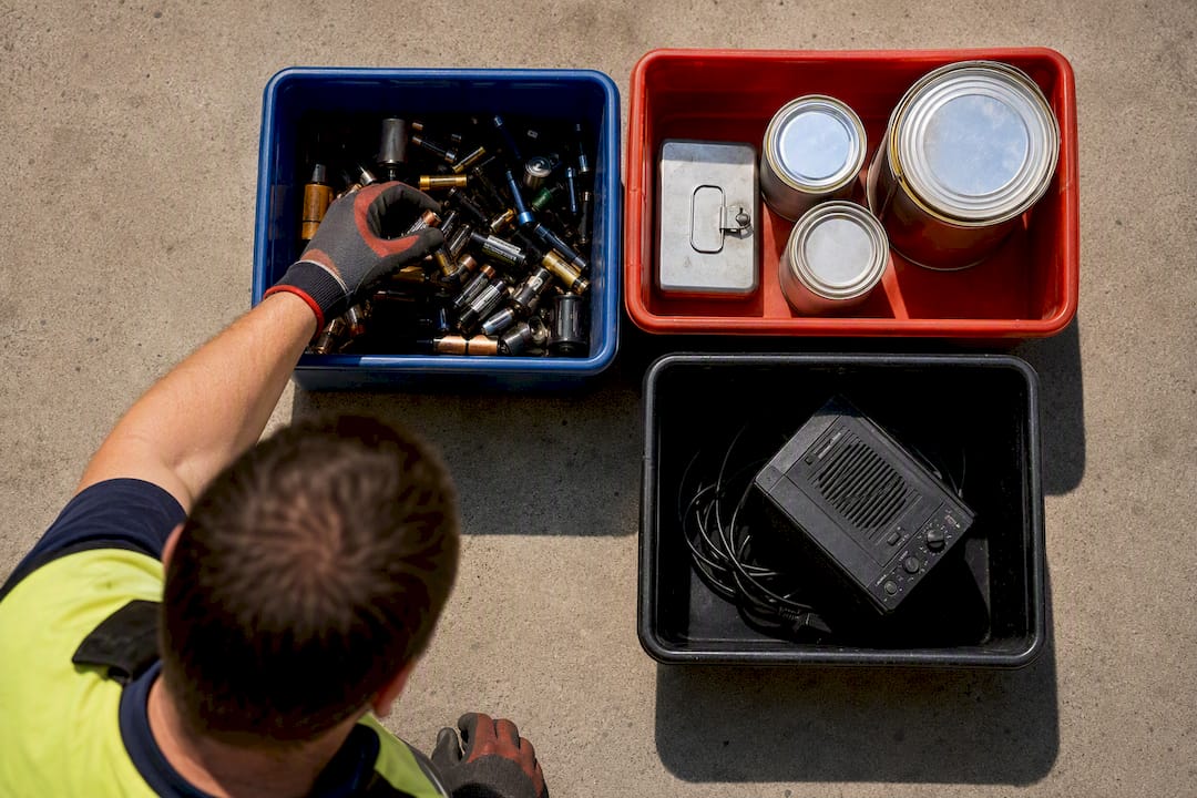 Batteries and paint prepared for safe disposal