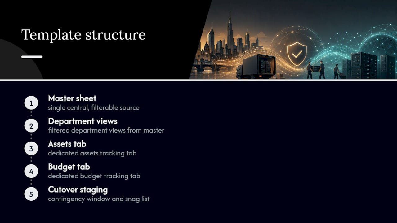 Office relocation workbook structure diagram