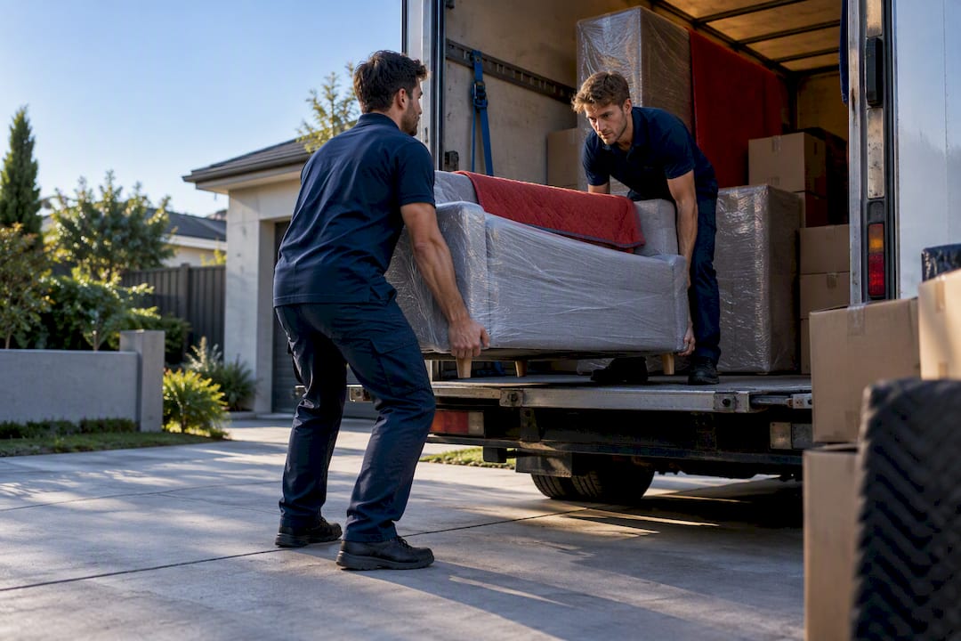 Removal crew loading a small moving truck