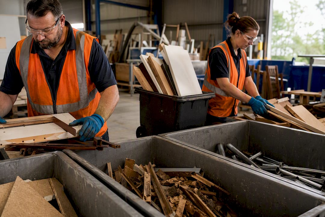Furniture materials sorted for recovery