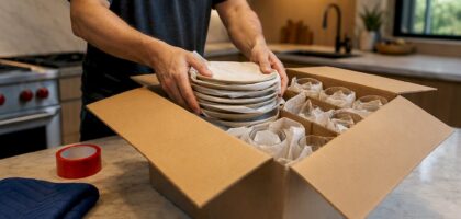 Kitchen breakables being carefully packed