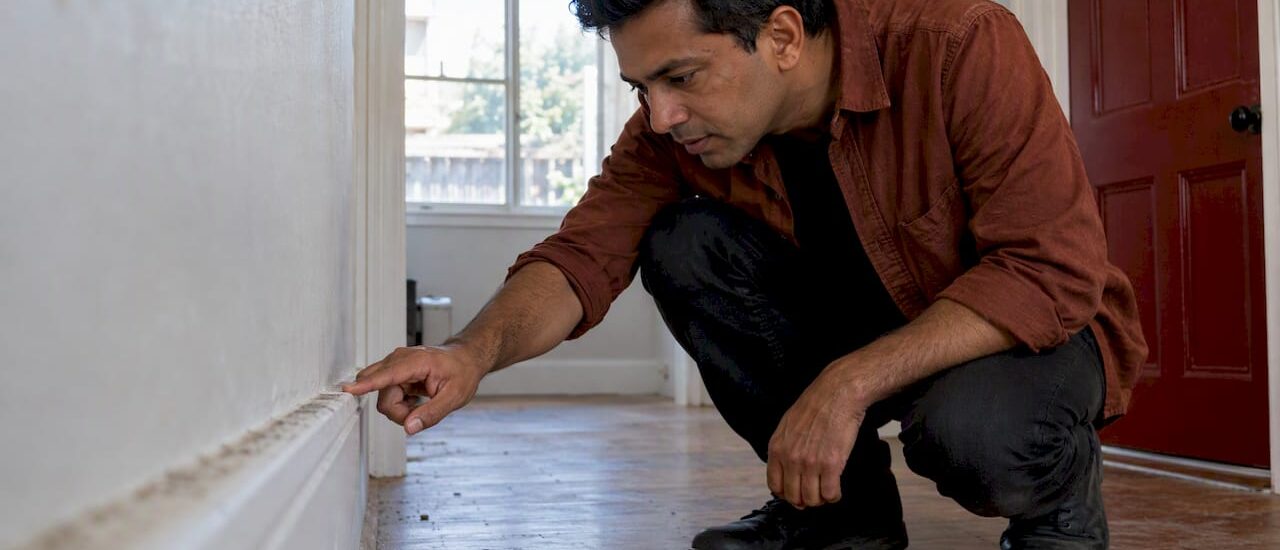 Property manager checking a rental skirting board