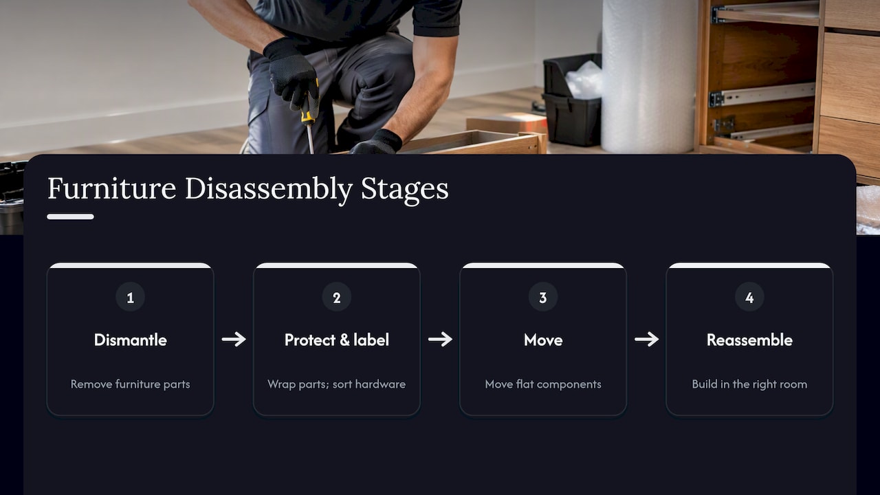 Four stages of furniture disassembly and reassembly