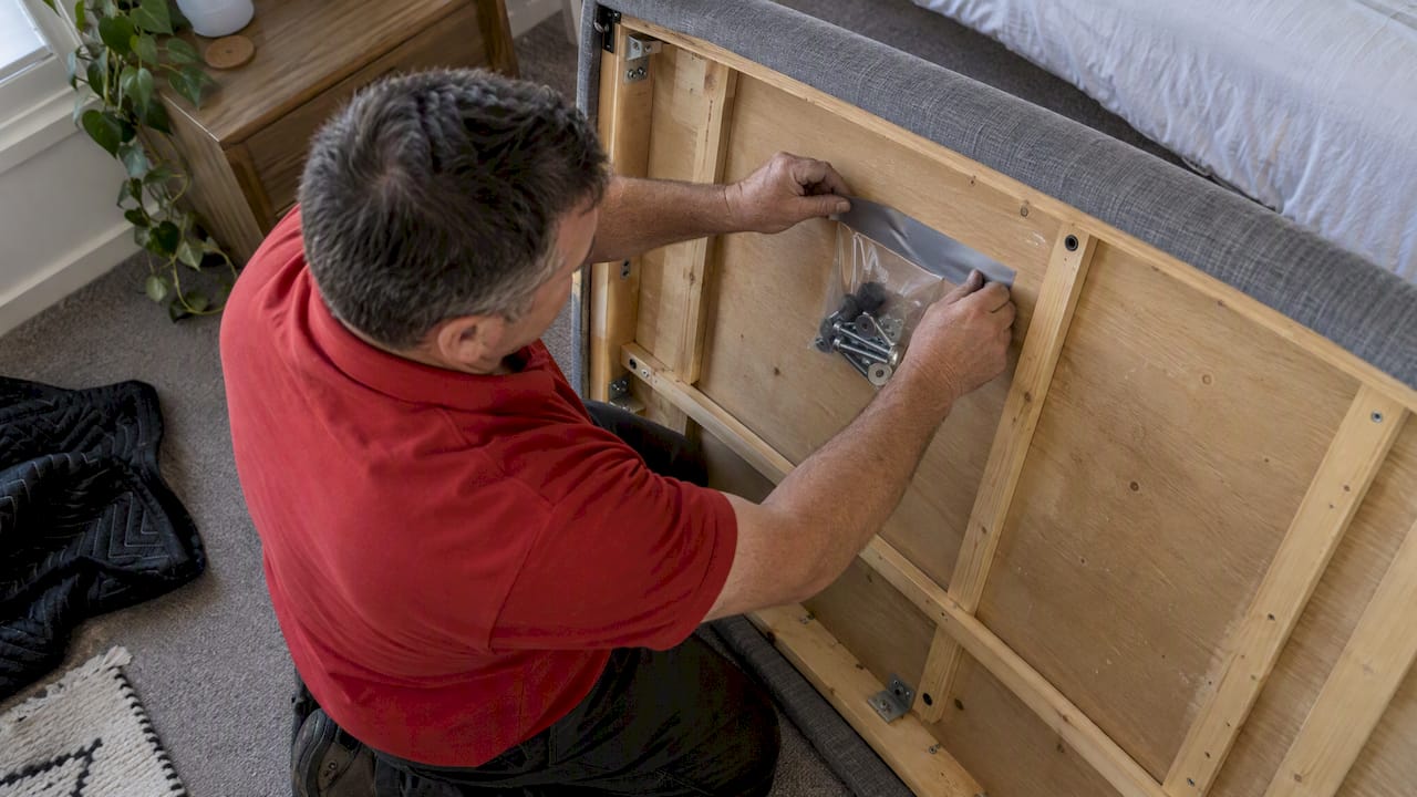 Fasteners secured in a bag beneath a bed