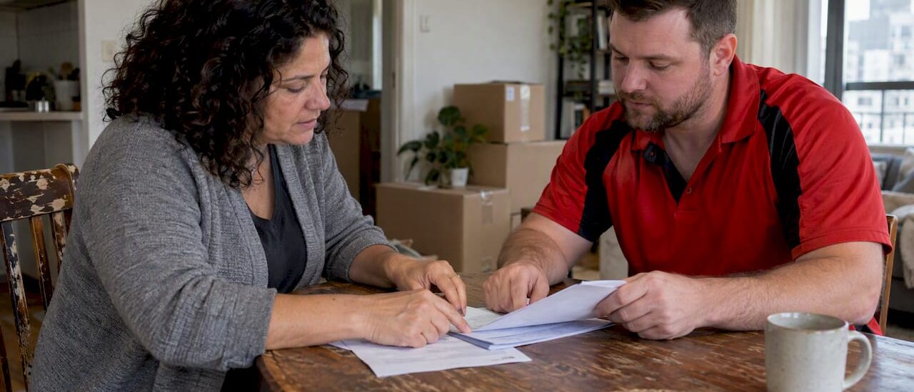 Homeowner discussing removal quote with removalist