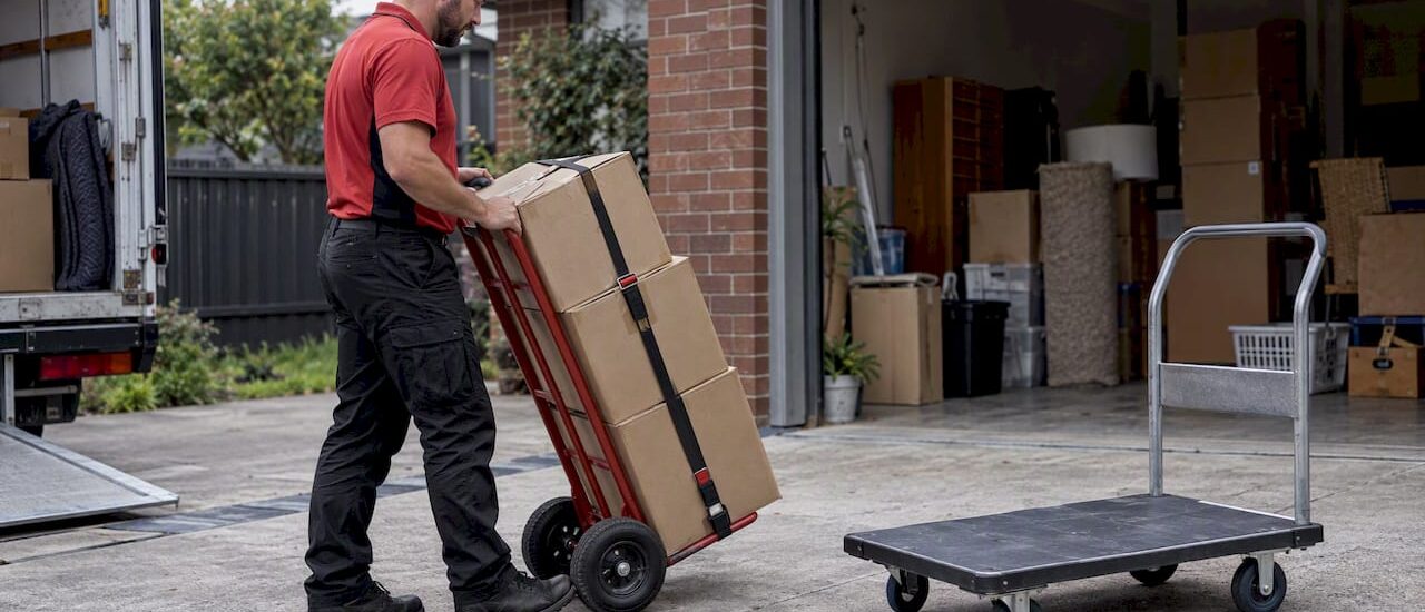 Worker comparing two moving trolley designs