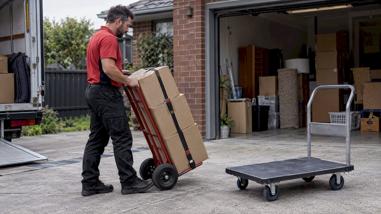 Worker comparing two moving trolley designs