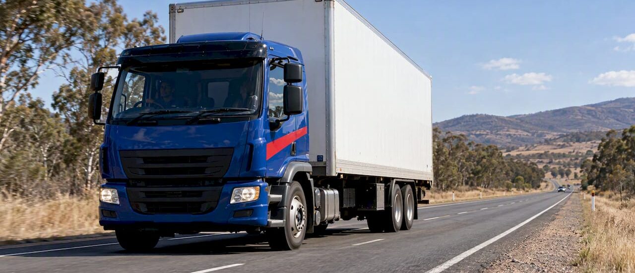 Loaded removal truck travelling along an Australian highway