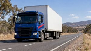 Loaded removal truck travelling along an Australian highway