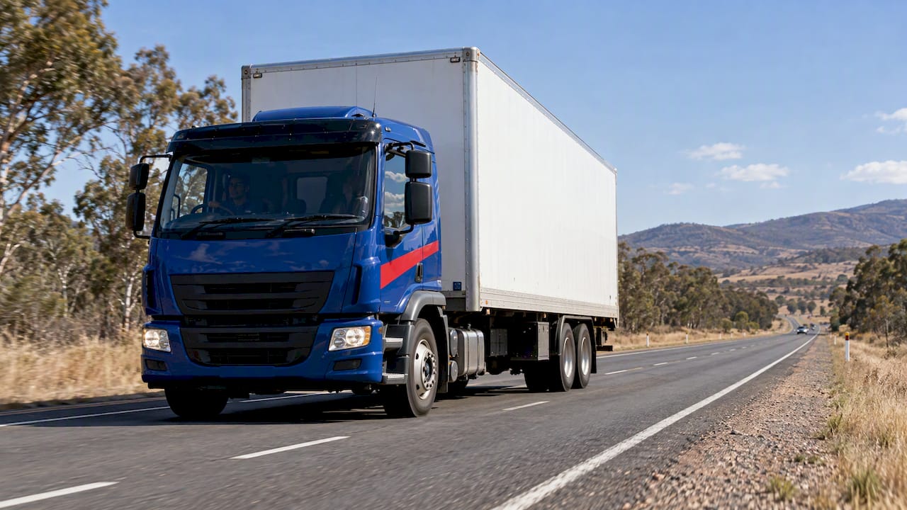 Loaded removal truck travelling along an Australian highway